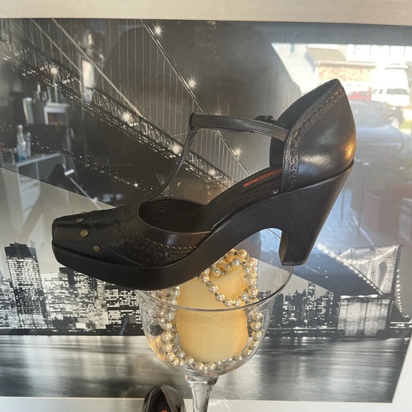 NEW VIA SPIGA VFrap BLK Leather Bambi Block Heels - Picture 4 of 14
